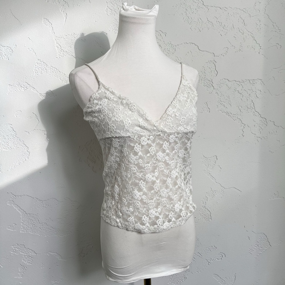 Vintage Lace Camisole Top Sheer Floral Lingerie Fairycore Ivory M